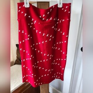 Beautiful Deep Red LulaRoe Bird Pattern Pencil Skirt, Size XL